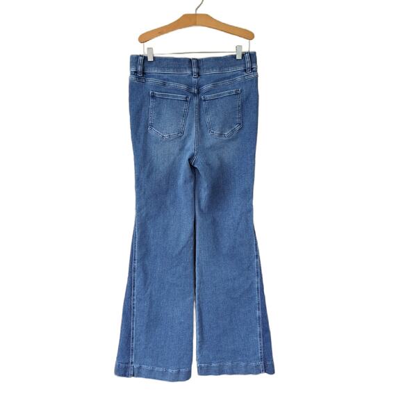 SPANX Flare Jeans Size Medium 2-Tone Mixed Indigo Wash Retro High Waist - Picture 4 of 11